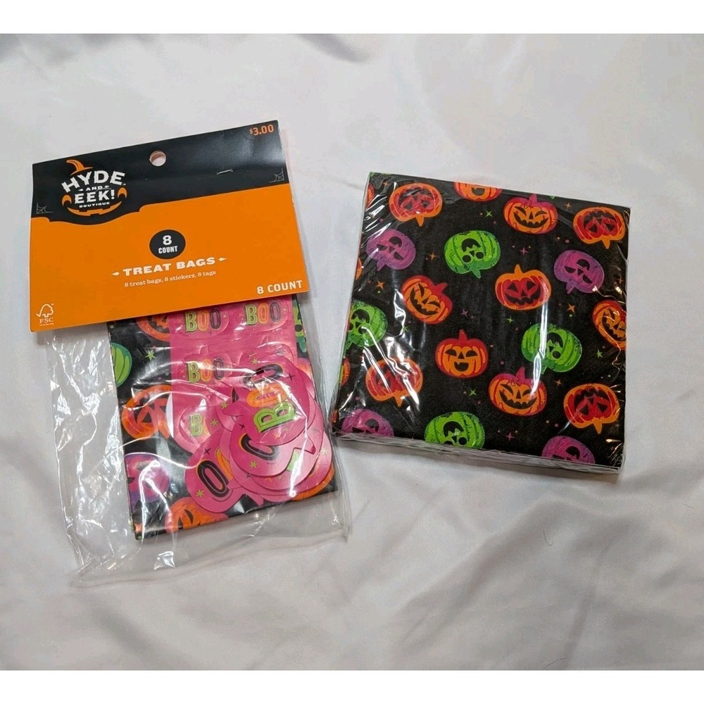 Hyde & EEK! Boutique Halloween Neon Pumpkin Napkins 30ct & Treat Bags 8ct Set